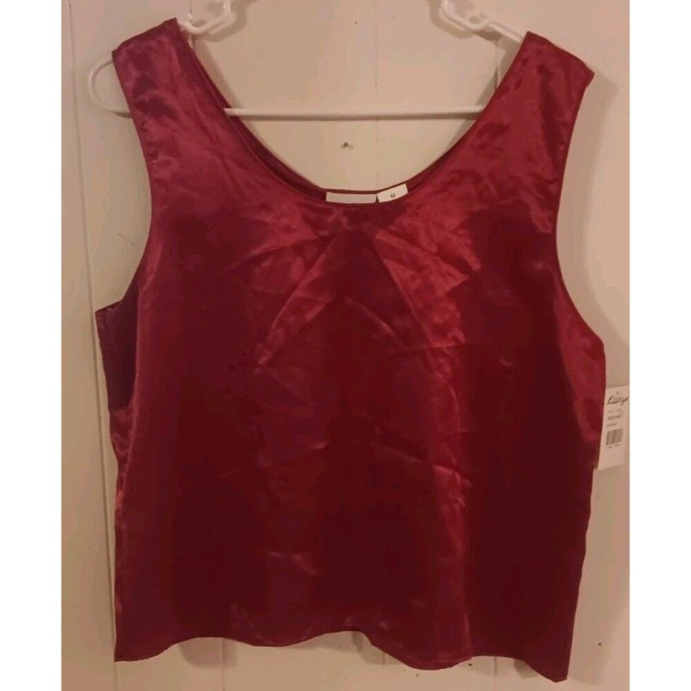 Kathryn Womens Medium Red Satin Pajama Top Sleeveless Sleep Shirt